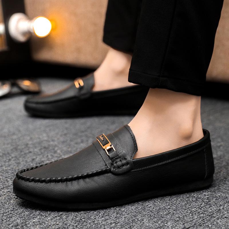 Herre Håndlavede Sorte Vandtætte Loafers - Afslappede Slip-on, Lavskaftede, Tyk Sål, Britisk Stil