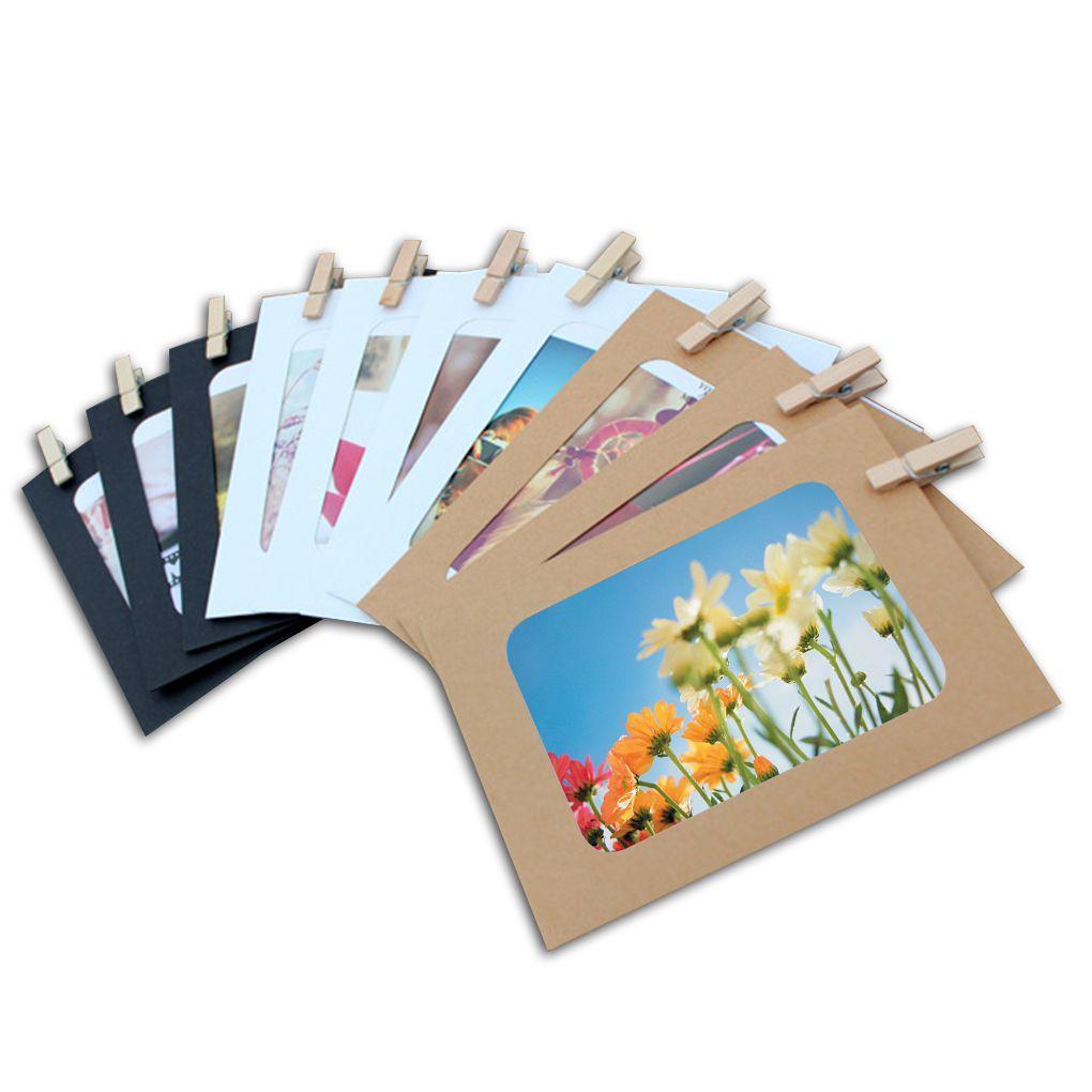 

10 шт. крафт-бумага для фоторамки, 6 дюймов, веревка для подвешивания фоторамки, зажимы для веревки