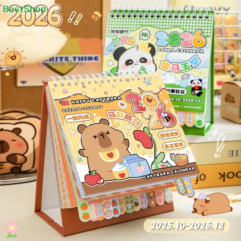 2026 Kawaii Desk Calendar – Capybara & Panda Cartoon Table Calendar for Home & Office