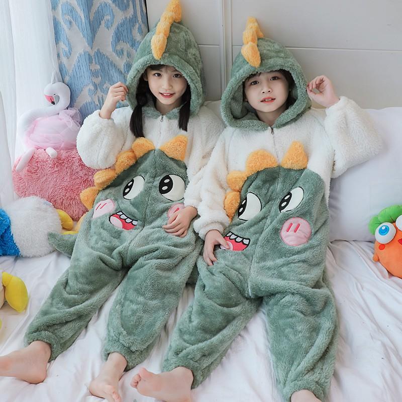 Girls Warm Coral Fleece Pajama Set With Feet Winter Sleepwear Toddlers 3-8 Years Soft Cozy One-Piece Sleepsuit