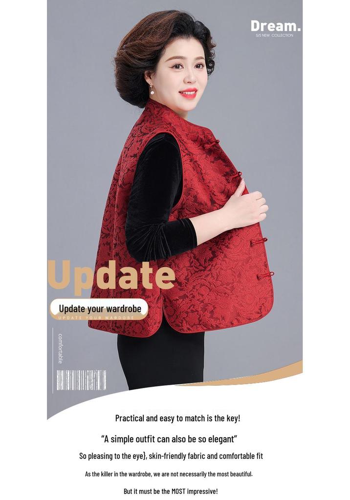 Elegant Red Spring Cardigan Vest for Middle-Aged Women