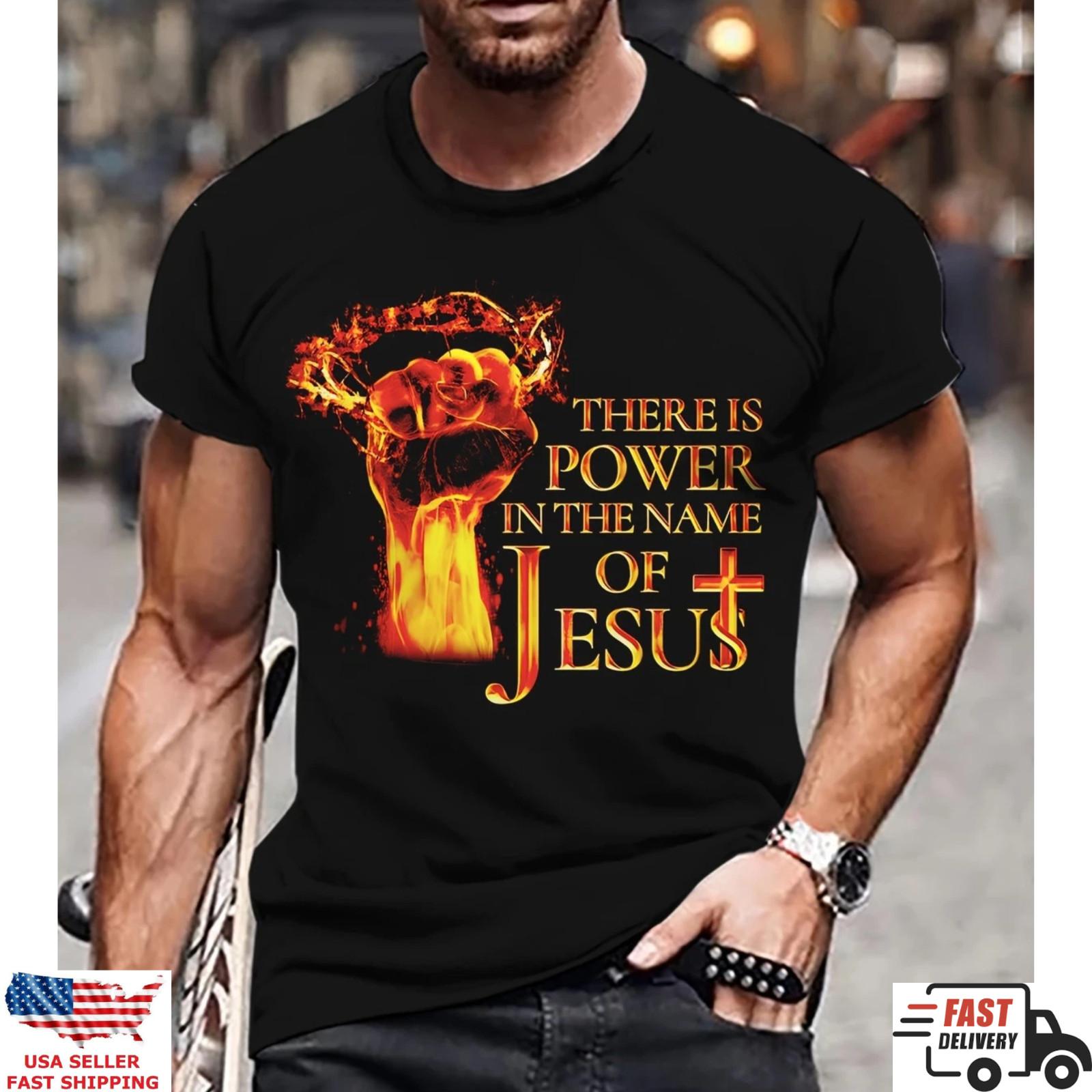Christian Jesus Power Shirt Faith Cross Fire Graphic Religious Tee XXXL