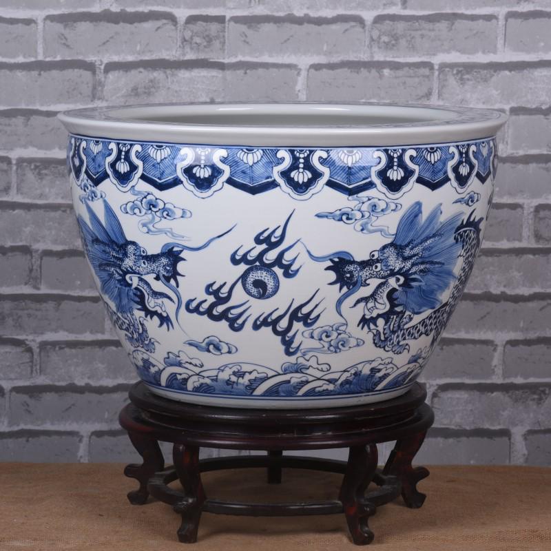 2024 New Chinese Hand-Painted Large Ceramic Fish Tank and Outdoor Flower Pot