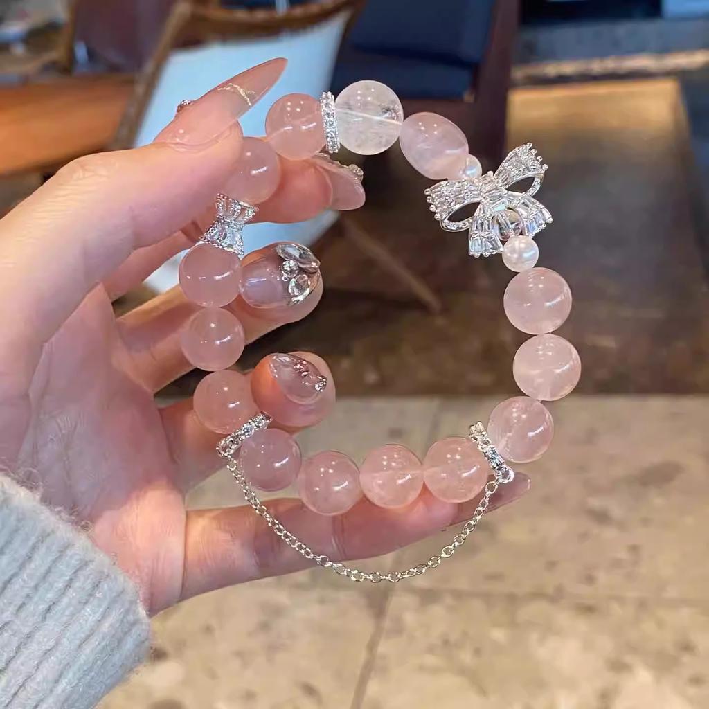 Natürliches rosa Kristall-Geisterarmband mit Muschelperlen, ein Glücksbringer für Glück und Wohlstand, ein märchenhaftes Armband als Geschenk