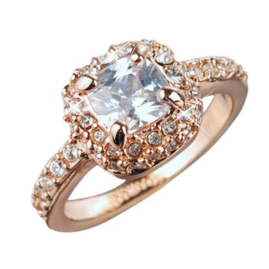Women's Engagement Bridal Wedding Band Shiny Luxury Square Rhinestone Ring Gift