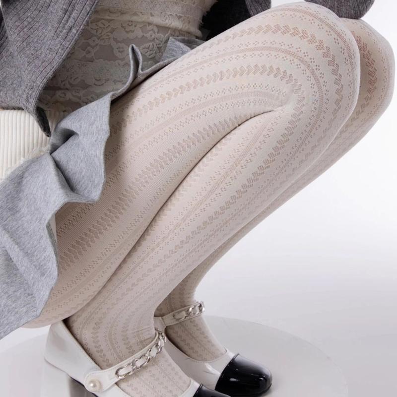 Elegant Vertical Heart Pattern Tights Stockings for Parties and Dates Women Solid Color Silk Pantyhose Leggings Hosiery