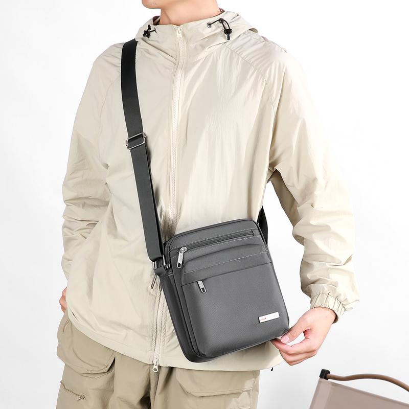 Borsa a tracolla in nylon multi-tasche con tracolla regolabile, borsa a spalla casual resistente per uomo, per viaggi quotidiani