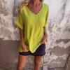 Women's Large-V-neck Blouse with Loose Three-quarter Sleeves and Pullover Tops