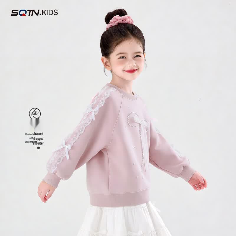 Girls Casual Bow Long Sleeve Sweatshirt 110