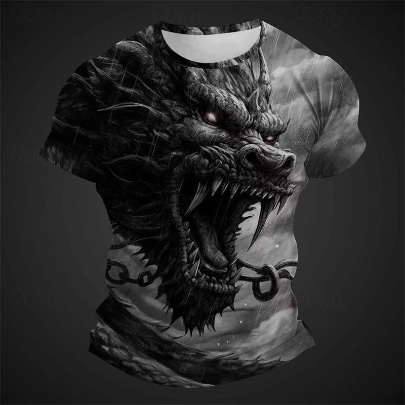 3D Printed Cool Chinese Dragon Pattern T Shirt For Men Summer O-Neck Loose Tops Short Sleeve Tees Casual Mythical Animal Tees