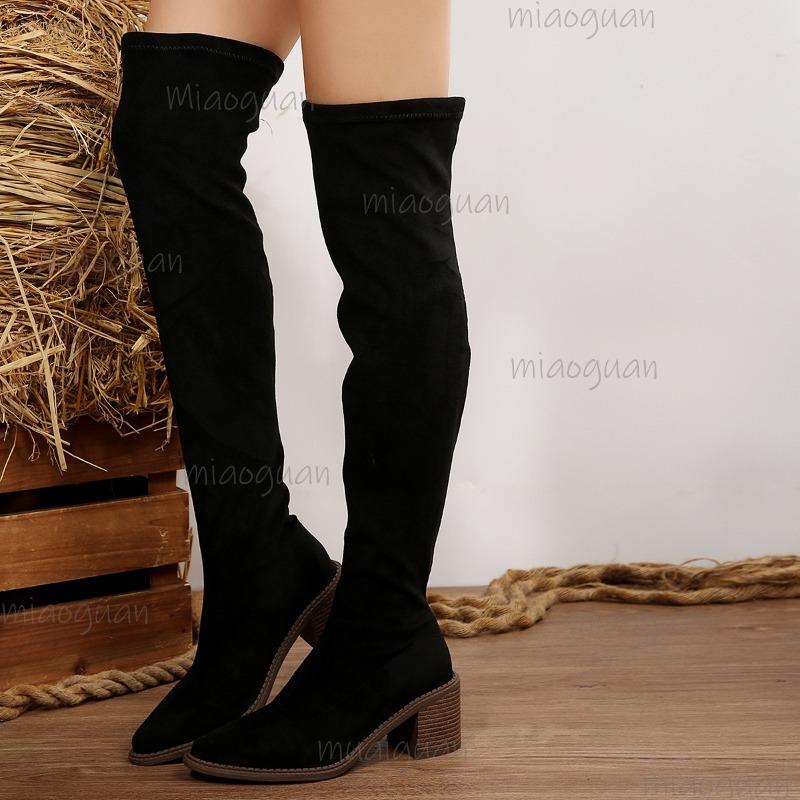 Damen Herbst Neue Wildleder High Heel Stretch Kniehohe Stiefel Übergröße 36-43 Bequem Elegant Lange Stiefel Overknee Mode