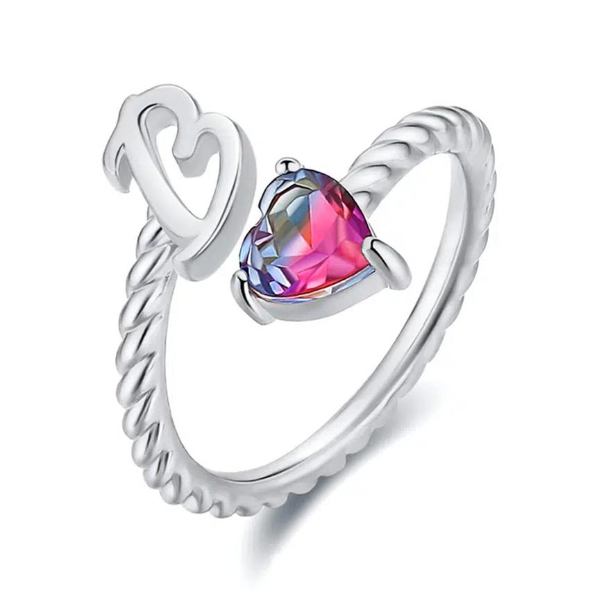 

Серебряный цвет 26 английских букв Любовь Сердце Роза Красный и Синий Камень Открытие Кольца Сердце Кольцо Регулируемые Кольца Ювелирные Изделия B серебряный