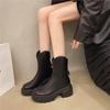 Short boots women's 2025 autumn and winter new round head thick heel V mouth thick sole small boots rear zipper thin Martin boots