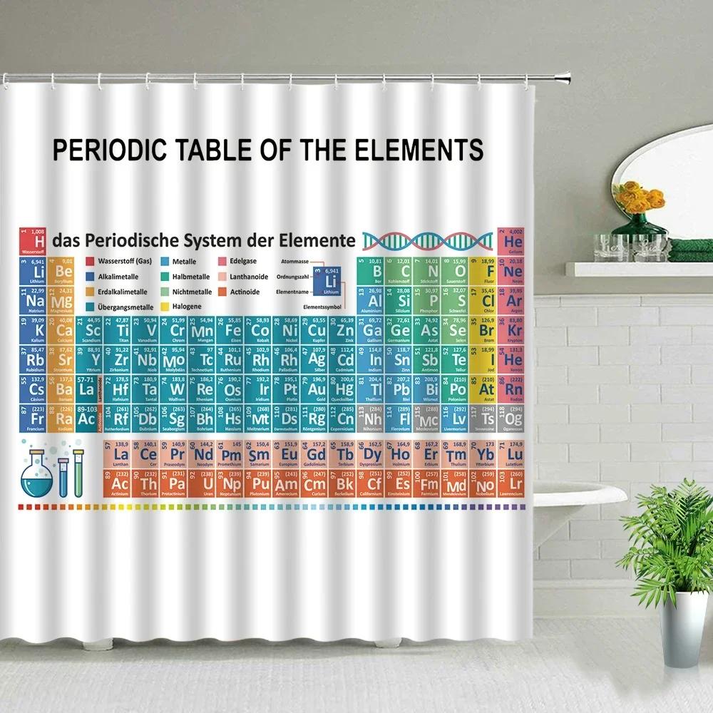 Periodic Table Of Elements Shower Curtain In The Bathroom Decor Chemical Form Digital Print Waterproof Cloth Curtains With Hooks