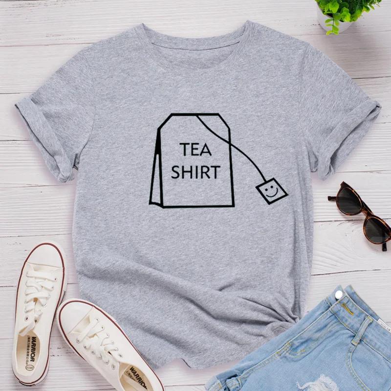 

Футболка с принтом в виде чайного пакетика Женская футболка с коротким рукавом и круглым вырезом Свободная женская футболка Женская футболка Топы Одежда Camisetas Mujer XXXL светло-серый