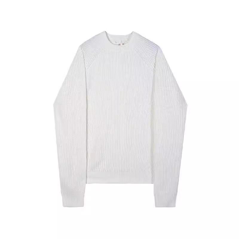 Men's Solid Color Korean Style Round Neck Knitted Sweater - Trendy Loose Fit for Autumn and Winter