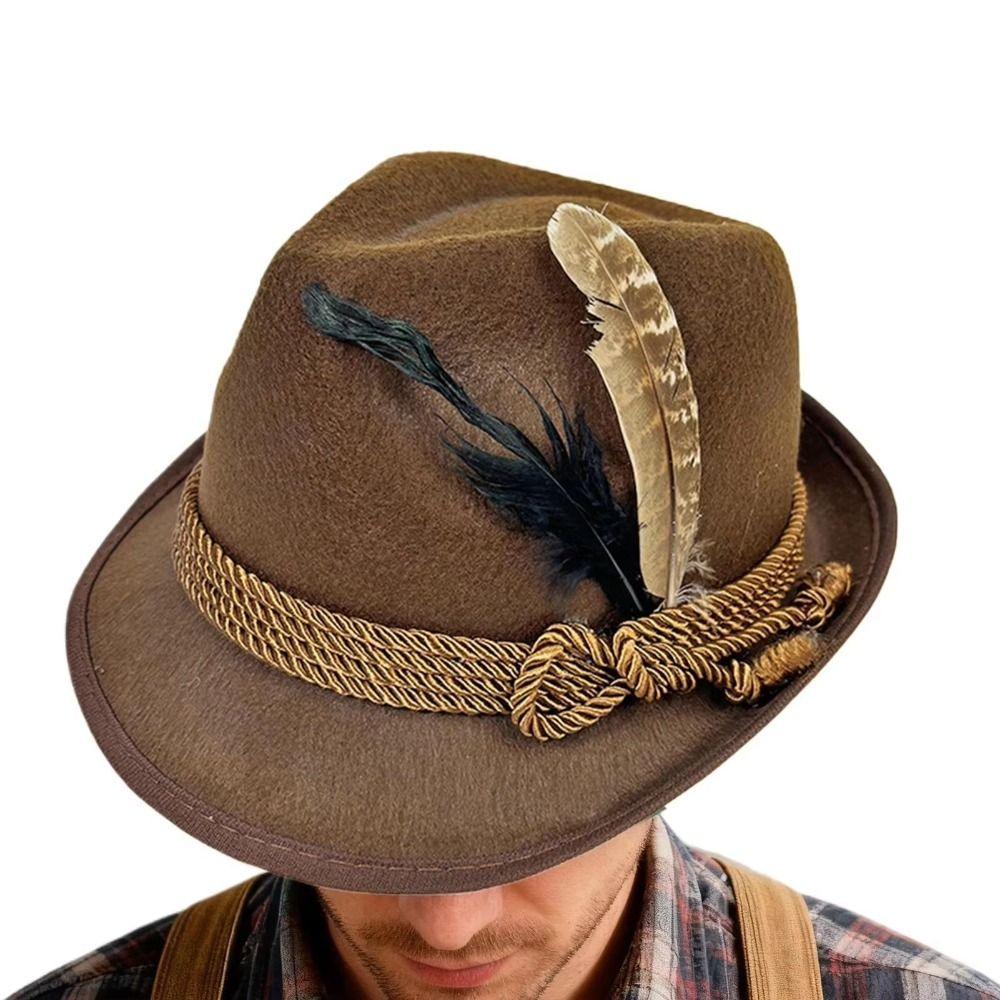 Bavarian Feather Decors Hat Fedora Hat Costume Cosplay Cap Fashion Oktoberfest Hat Halloween