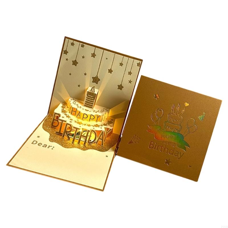 Creative Birthday 3D Popup Card with Envelope Handmade Musical Light Up Greeting Card Foldable Present Postcard