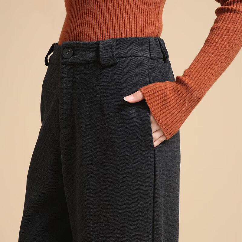 Women's Herringbone Wool Blend High-Waist Straight-Leg Casual Pants