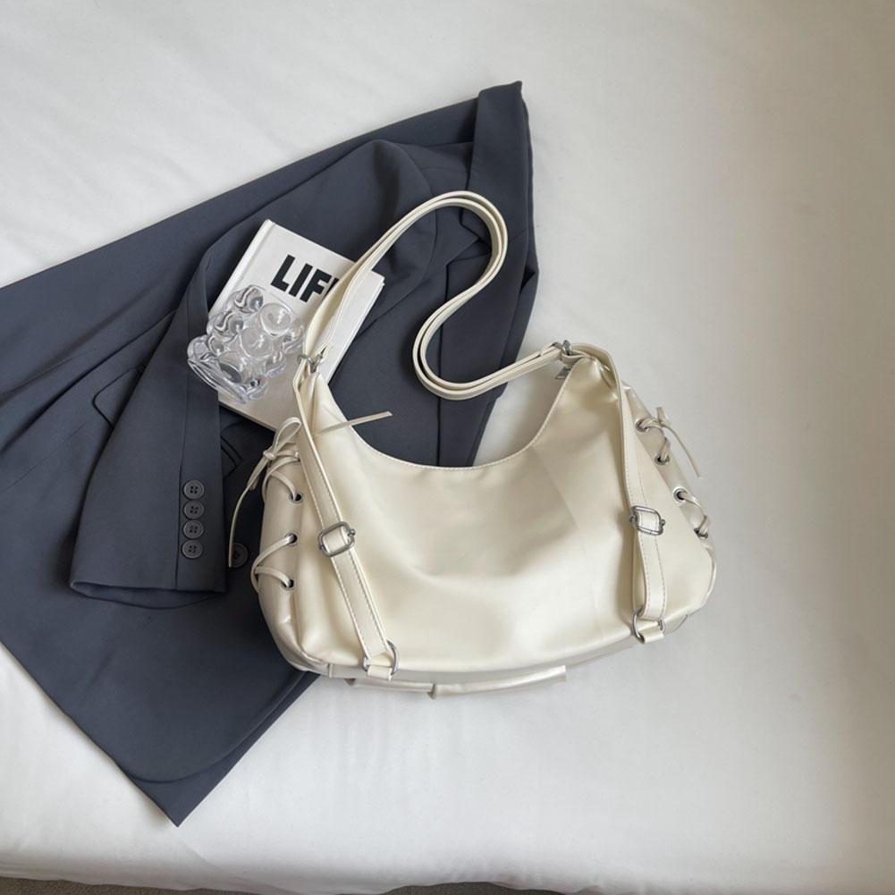 PU Leather Women Crossbody Bag Bowknot Crescent Bag Adjustable Shoulder Strap Backpack Zipper Handbag for Travel Shopping