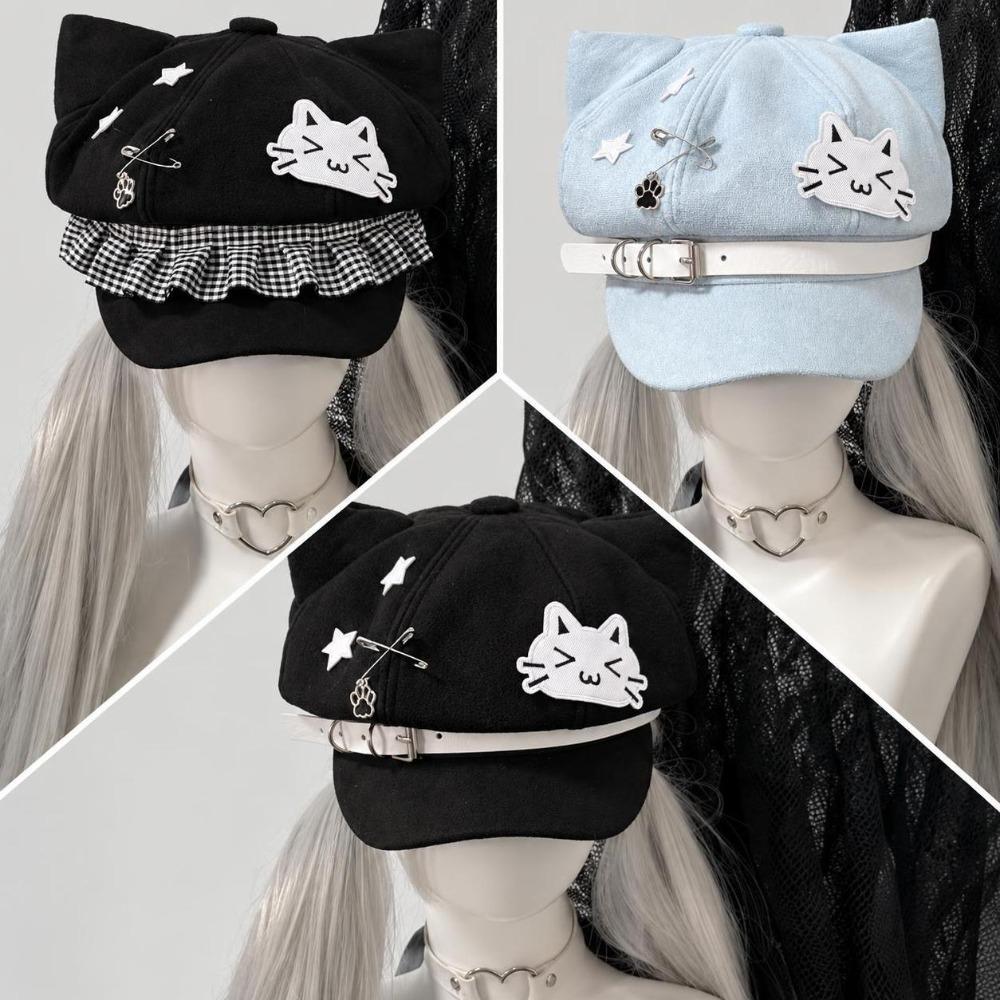 Subculture Beret Hat Kitten Ears Octagonal Cap Cute Newsboy Cap