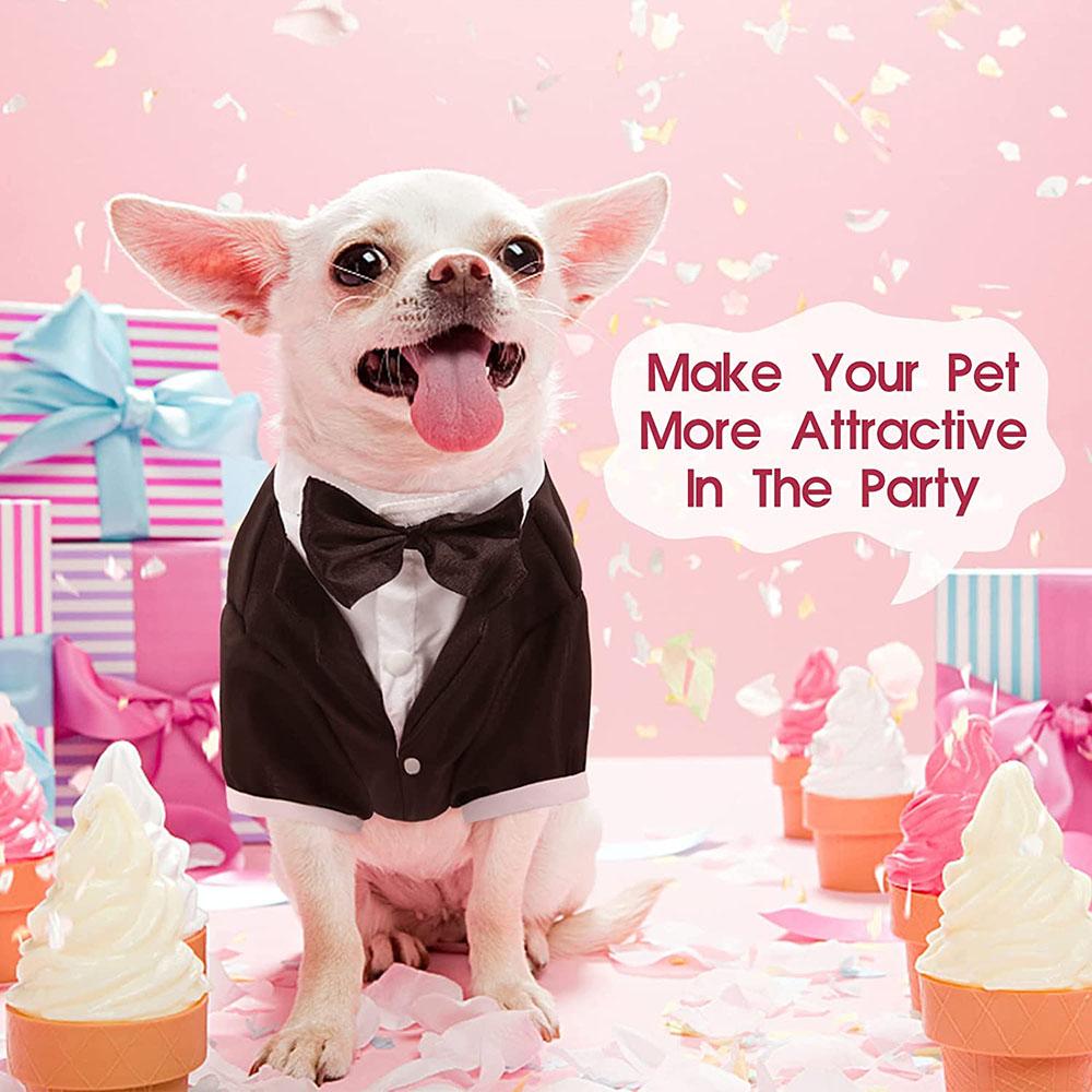 Dog Tuxedo Formal Dog Clothes Shirt Costume Wedding Attire Party Bow Tie Suit Designed for Dogs Cat Outfit Birthday Christmas Pet Costume