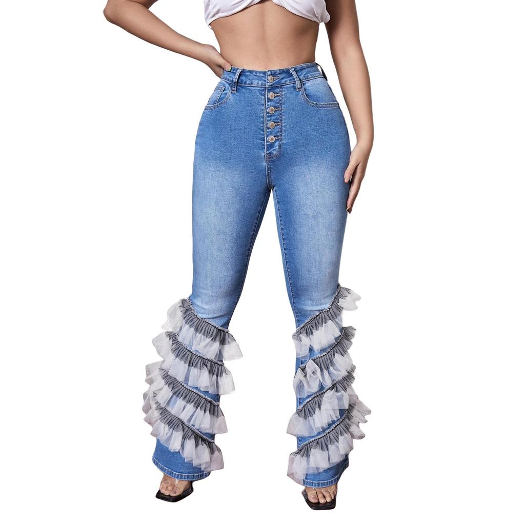 6935 European Style High Waist Micro Flare Denim Pants for Women