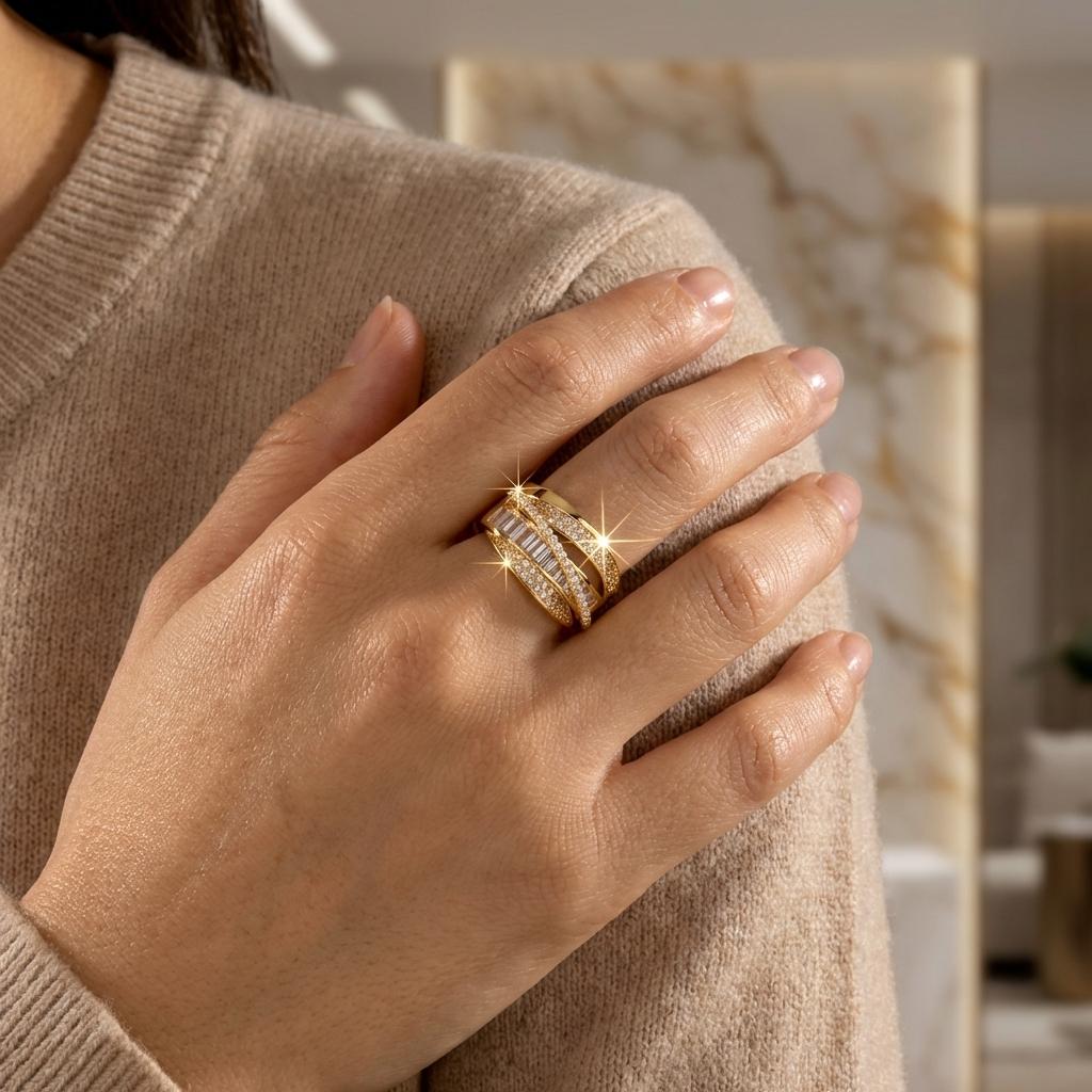 Exquisite Micro Pave AAA Cubic Zirconia Winding Rings for Women Multi Layer Sparkling Opening Finger Ring Party Daily Jewelry