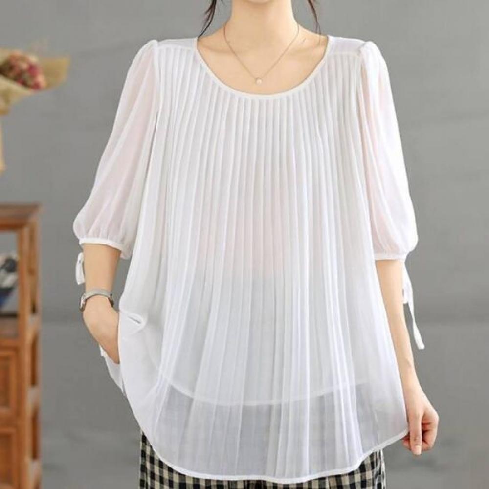 Navava Women Daily Loose Fit Shirring Ribbon 5 Sleeve Blouse Nb3173
