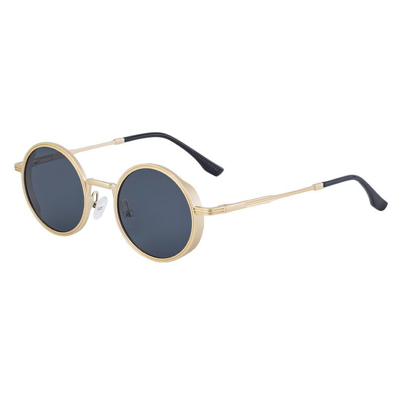 Non-polarized Round Frame Sunglasses for Men with Spring Legs, Retro and High-end Sunglasses, Metal Oval Frame Glasses