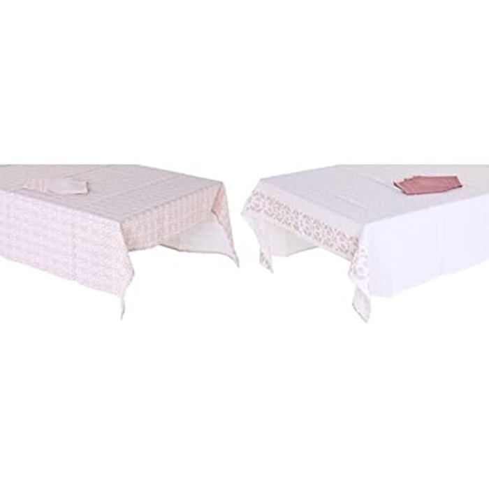 Nappe et Serviettes de Table - DKD HOME DECOR - 150 x 150 cm - Rose - Blanc - 2 Unités