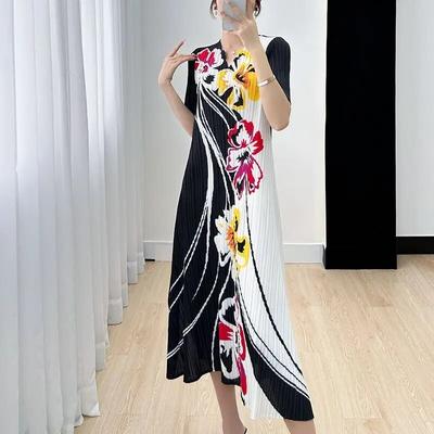 High End Printed Retro Mid Length Dress, Noble Lady, Mother's Elegant Temperament, Pleated Dress, Woman