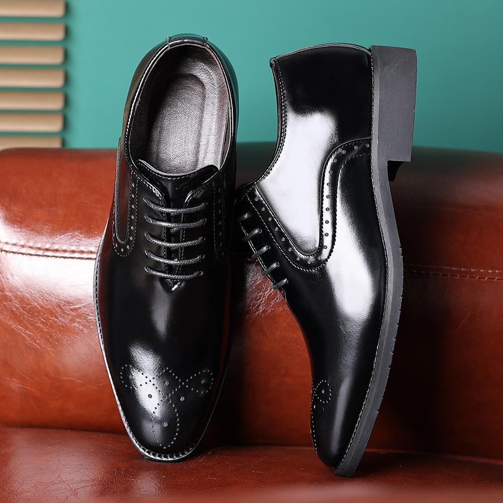 

Autumn lace-up casual leather shoes England Derby shoes men s wedding shoes business dress fashion 38 чорний