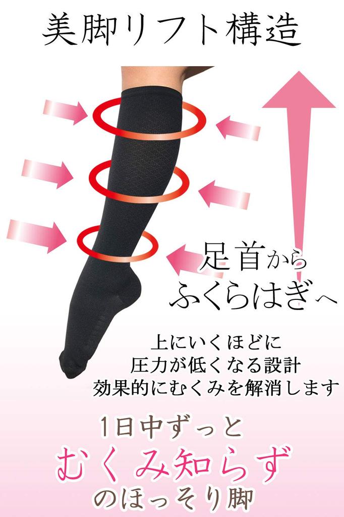 Authentic compression socks for firming and reducing diamond 1 sizes Japanese-made women, swelling, white, pattern, pair, 23-25cm.
