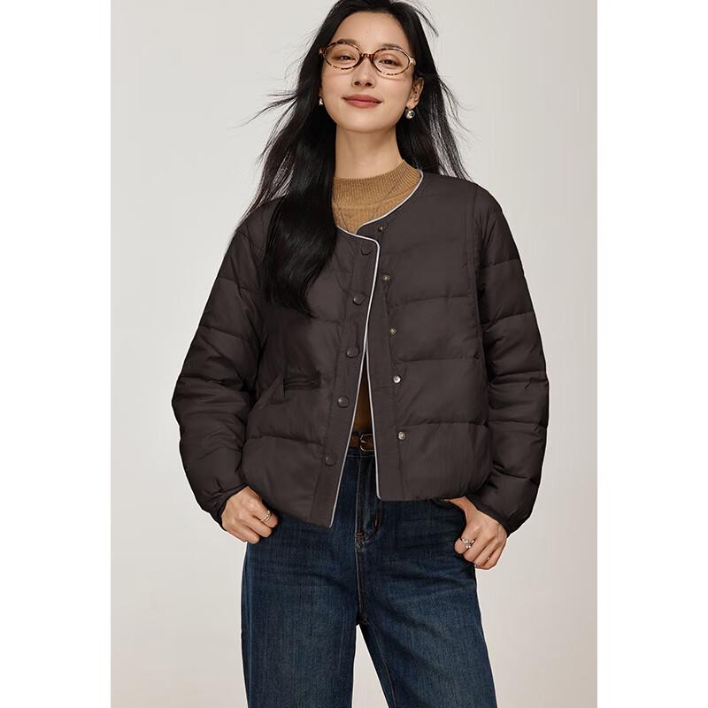 

VICTORIA&VERA Women s Round Neck Color Block Short Down Jacket M