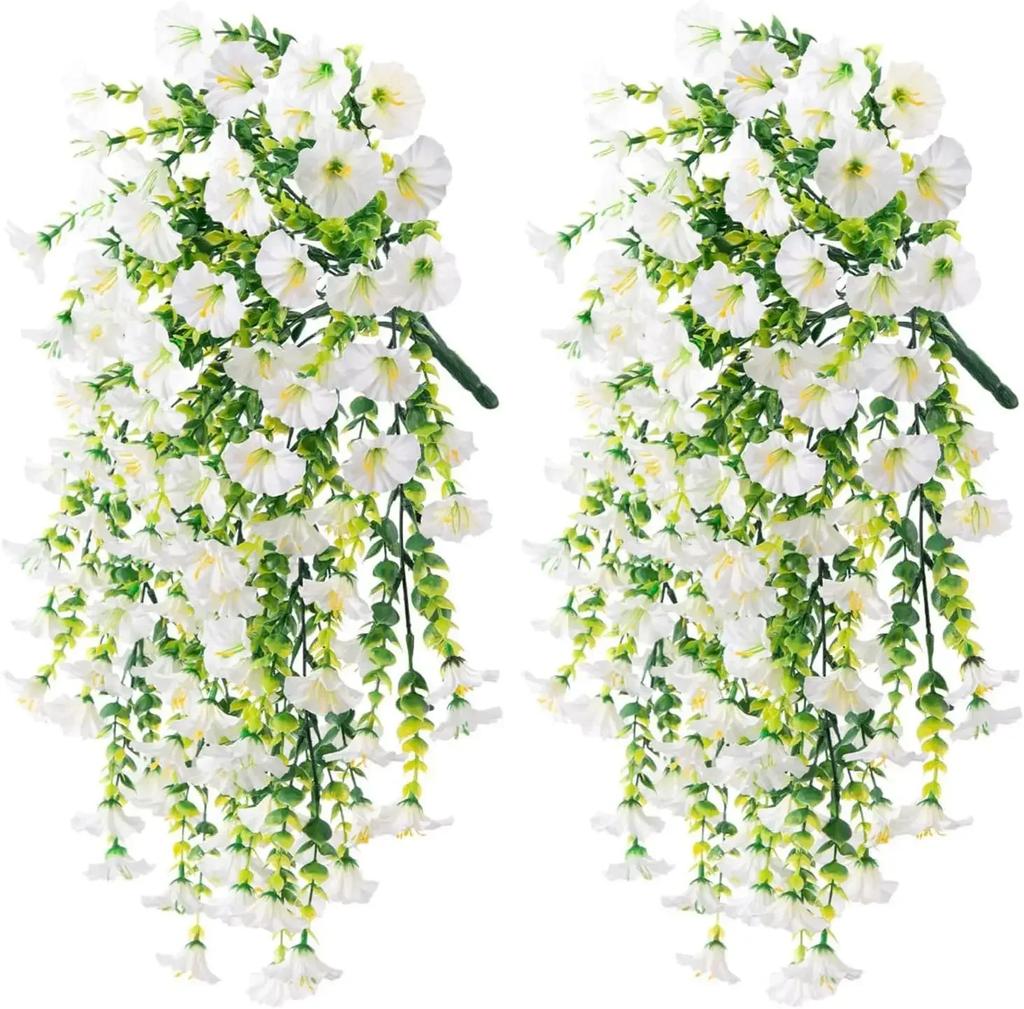 Artificial Morning Glory Wall Hanging Faux Violet Plants Hanging Flowers Simulated Leaf Vines for Home Garden Wedding Decora