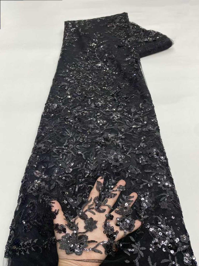 Luxury African Net Lace Fabric 2026 High Quality Sequins Lace Fabrics For Nigerian Wedding French Tulle Lace Fabric Dress Women