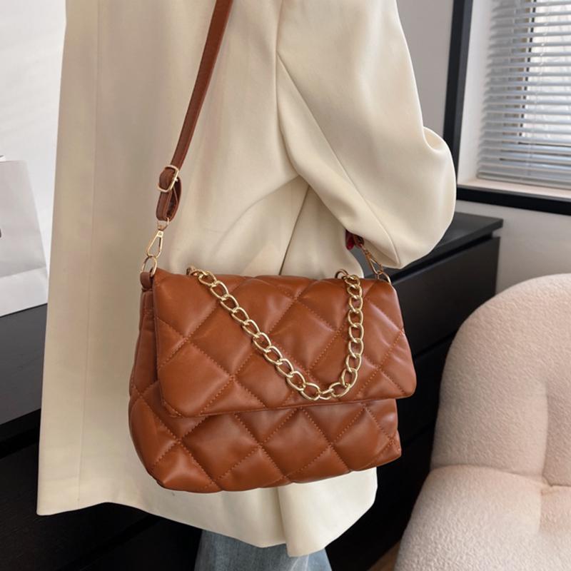 Текстурный ромб однотонная сумка через плечо с клапаном для женщин декор с цепочками сумка через плечо 26x10x18cm коричневый 1877₽