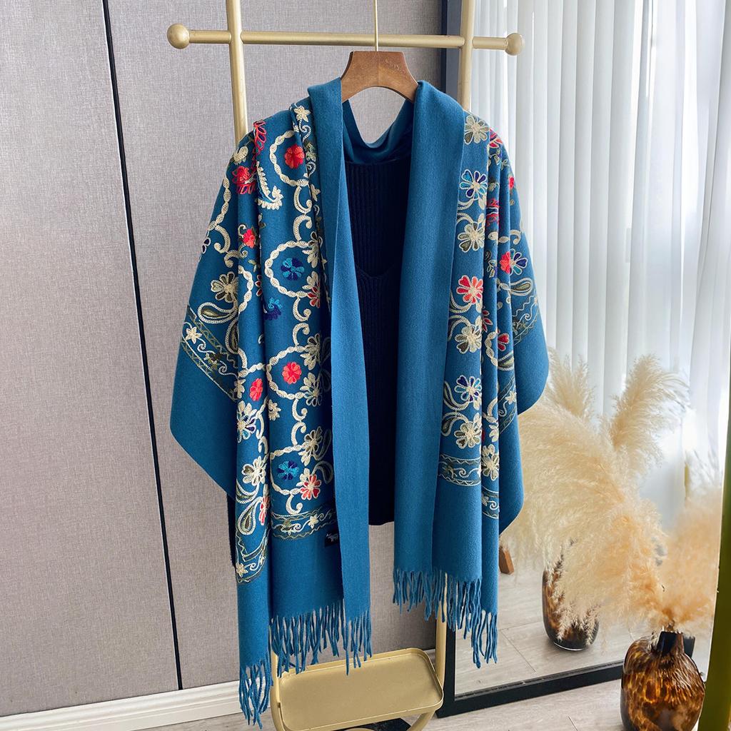 Luxury Winter Embroidery Cashmere Scarf Women  Design Warm Pashmina Blanket Poncho Scarves Female Shawl Thick Foulard Bufanda
