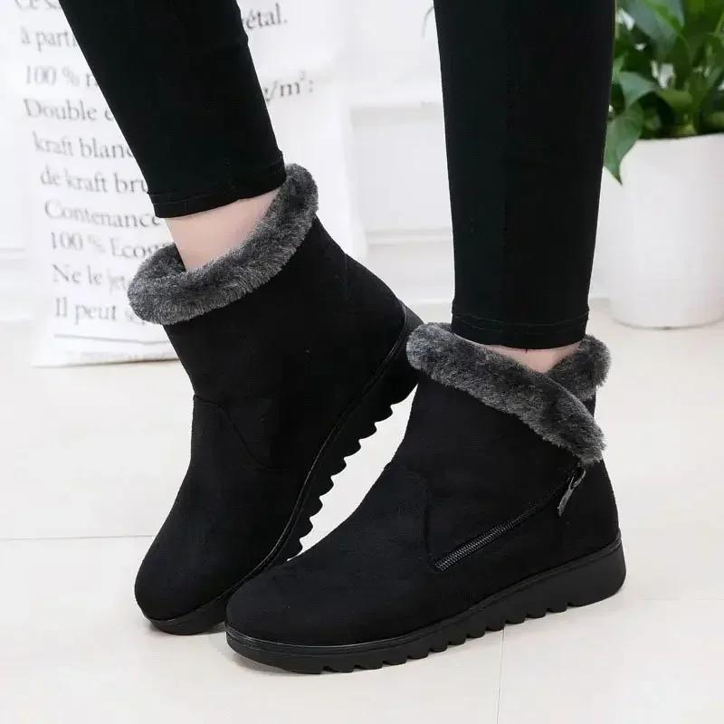 Fashion Zipper Design Winter Boots Women Warm Plush Snow Shoes Ladies Ankle Boots Comfort No-slip Loafers Designer Casual Flats