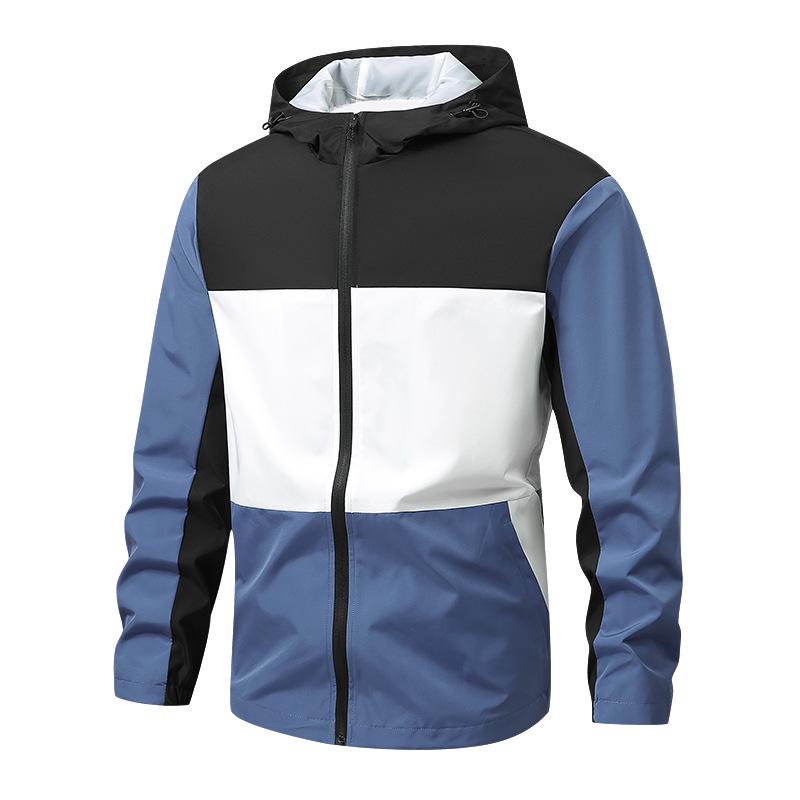 Men's European Size Hooded Jacket - Spring/Autumn, Casual, Breathable, Color Block Fashion, Trendy.