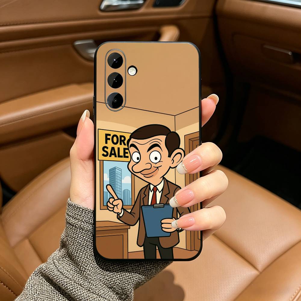 Cute Funny Mr B-Bean-es Black Soft Silicone Phone Case for Samsung Galaxy A73, A71, A72, A70, A53, A52, A51