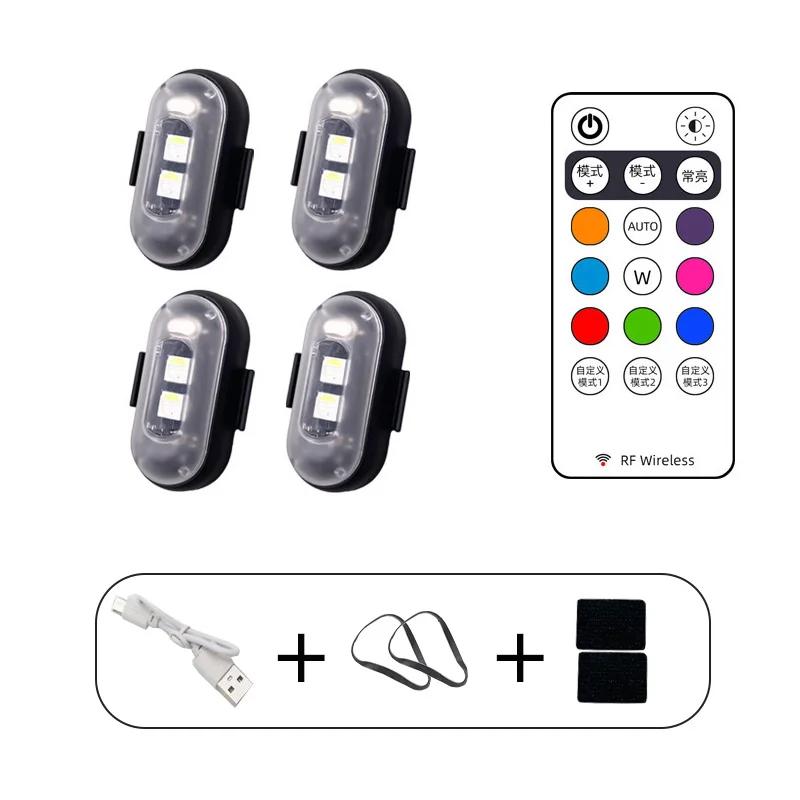 2/4/8Pcs Wireless Remote Control Strobe Light LED Warning 7 Colors Aircraft Car Motorcycle Bicycle RC Drone Flash Indicator Lam