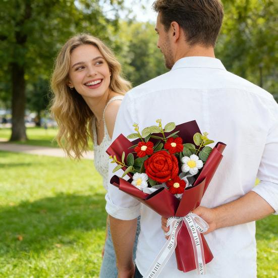Künstliche Blumen Handgemacht Baumwollgarn Ewige Blume Häkel-Strauß Geburtstag Mama Ehefrau Geliebte Abschluss Heimdekoration