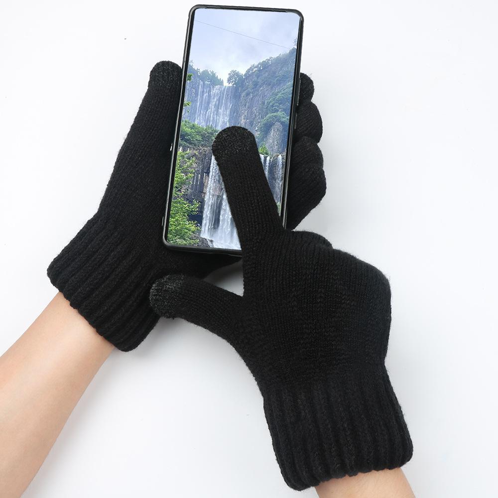 Gestrickte Handschuhe für den Außenbereich im Herbst und Winter mit doppellagigem Garnfutter und verdicktem Samt für Wärme und Touchscreen-Handschuhe