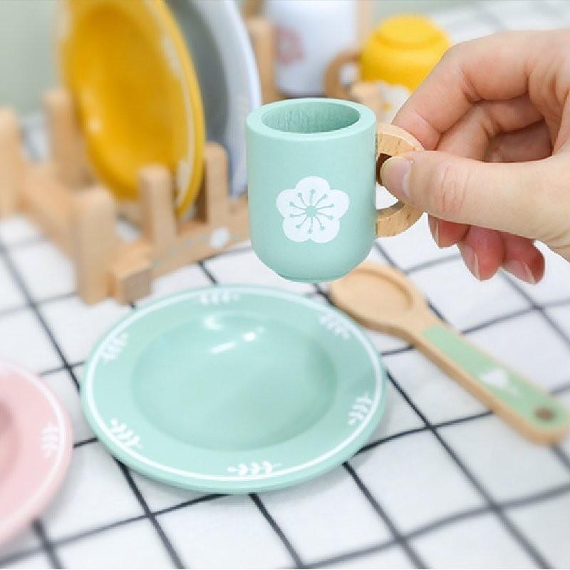 Colorful Wooden Play Kitchen Toy Set For Kids Interactive Pretend Play Gift Box