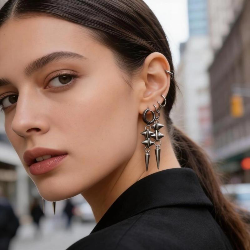 Stainless Steel Rivet Conical Studs Earrings Hip Hop Punk Style Ear Accessories for Daily Wear Parties