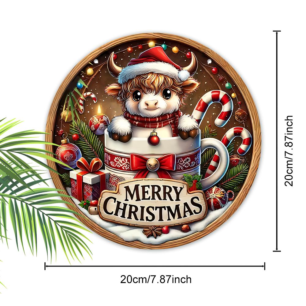 Christmas decoration sign,hanging decorations,2D flat Wooden product with The pattern of a calf in the cup,Christmas gifts for friends and family