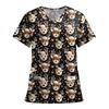 Women's Fashion Printed Short Sleeve V Neck Pattern Tops Pocket Working T-shirts