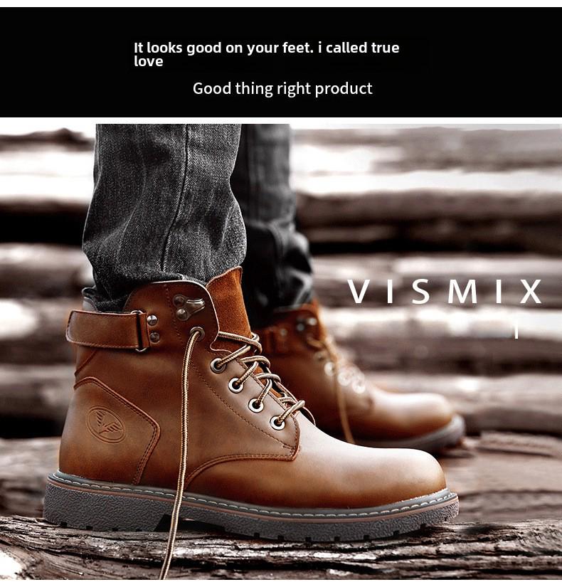 2023 Men's British Plus Velvet Leather Martin Boots - Mid-Cut, Warm, Fashionable, Trendy, Casual Cotton Footwear